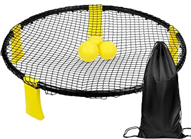 QWORK® Ball Game Set, Includes Playing Net, 3 Balls, Drawstring Bag and Pump, For Park, Backyard, Beach