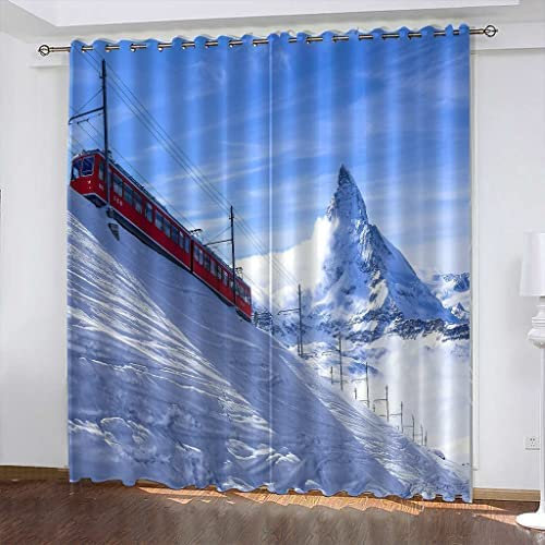 NGOCVN 3D Kinderzimmer Verdunkelungsvorhänge Schneebergzug 300 X 280 cm / (B) X (H),Verdunkelungsvorhang 3D-Druck Mode Schlafzimmer Wohnzimmer Dekoration Isolierung Lärmschutzvorhänge Küchen