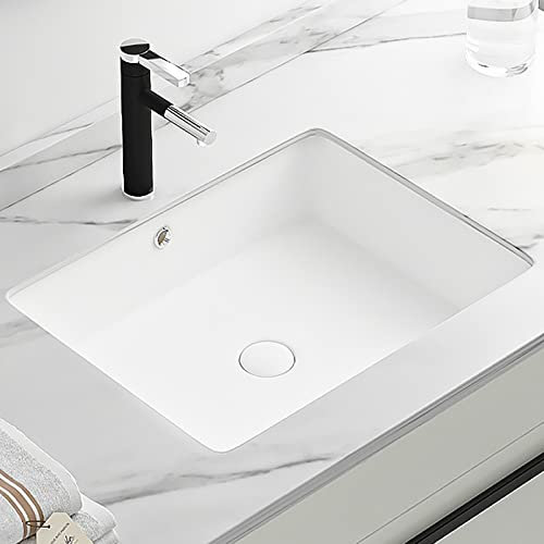 ARHAMS Rechteckiges Porzellan Keramik Unterbau Waschbecken, Waschbecken, Unterbau Waschschale, Einbauspüle, Rechteckiges Unterbau Waschbecken mit Überlauf Und Wasserhahn (Size : 54.5 * 35cm)