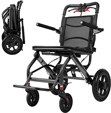 Bueuwe Extra Schmaler Rollstuhl Faltbar Leicht Aluminium Reiserollstuhl, Kleiner Rollstuhl für die Wohnung und Unterwegs, Rollstühle mit Stoßdämpfung, Ultraleicht, Sitzbreite 42cm