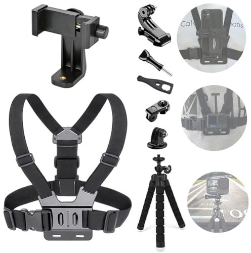 YHTSPORT Cell Phone Chest Support Harness Clip Holder Strap for Cell Phone and for Gopro Action Camera Adjustable Straps + Portable Octopus Tripod (Upgraded)