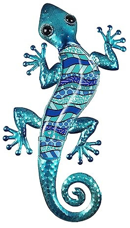 ROCKING GIFTS Ornement Mural lézard, Bleu, métal, 39X19 Cm, décoration de terrasse, Jardin