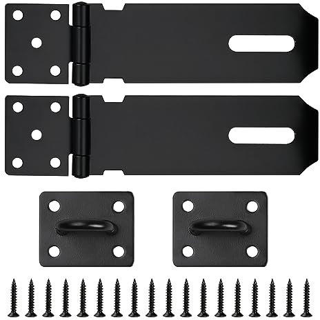 4in Shed Door Latch 2Pcs Hasp Staple Hasp and Staple Heavy Duty Padlock Hasp Shed Door Lock Latch Lock Shed Latch Shed Locks and Latches for Garden Sheds Underground Garages Bedrooms Cabinets (Black)
