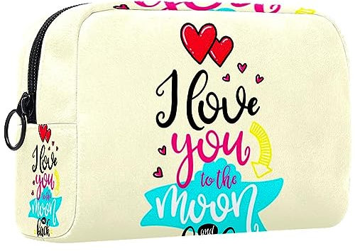 Petite Trousse de Maquillage pour Femme,Trousse de Maquillage,Trousse de Maquillage de Voyage,Je t'aime à la Folie Impression