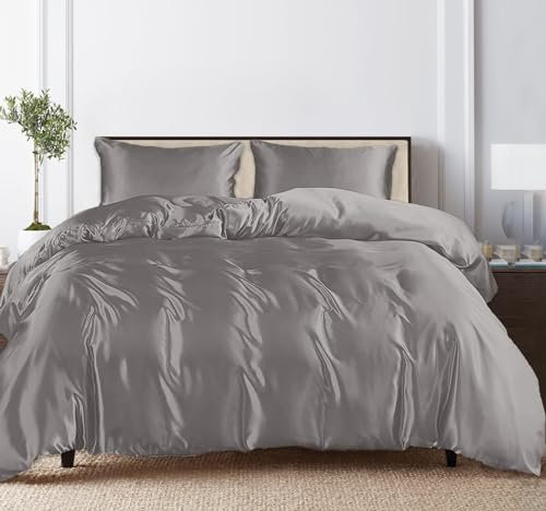 LINENWALAS Bettwäsche-Set aus 100 % Tencel-Lyocell, 4-teilig, 1 Bettbezug, 1 Spannbetttuch und 2 Kissenbezüge, weiches, kühlendes Eukalyptus-Bettwäsche-Set (Super-King-Size-Bett, Hellgrau)