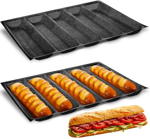 Maxcheck 2 Pcs Silicone Bread Pan Baguette Pan Sandwich Mold 5 Slots French Bread Baking Pan for Home Baking