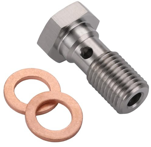 Podavelle 4AN 7/16 x 20 UNF Stainless Steel Single Banjo Bolt Brake Fitting Adapter 25mm Long with Copper Washers
