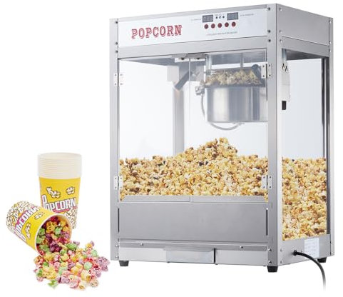 8OZ Popcorn Machine for Movie Night, Popcorn Popper Machine with 10 PACK Popcorn Buckets, Temperature Control with Digital Display,Old Fashion Popcorn Machine Movie Theater Style
