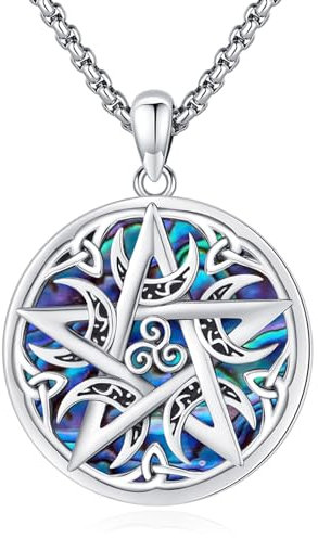 Eusense Pentagramm Halskette 925 Sterling Silber Pentagramm mit Abalone Shell Talisman Schutz Amulett Wicca Hexe Schmuck Geschenk für Frauen Männer Weihnachten Geburtstag Geschenk