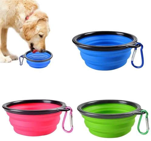 KXUSW Lot de 3 gamelle Pliable pour Chien avec Crochets, gamelle Portable en Silicone, Bol de Voyage pour Chien pour Chats, Chiens, Voyages, randonnée et Camping.
