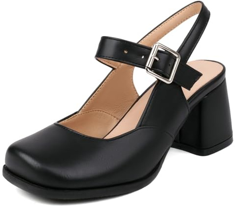 NeelyRisey Damen Blockabsatz Slingpumps Closed Toe Mary Jane mit Absatz Dress Schuhe Slingback Pumps Eckige Zehe Casual Abendschuhe