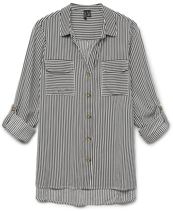 VERO MODA Damen Blusen Hemd Leger mit Brusttaschen Regular Stretch 3/4 Arm Top Oberteil