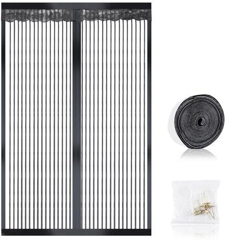 Mosquitera Magnética JANORS para Puertas - Malla Suave, Cierre Automático, Sin Perforación, 90x200 cm (Raya Negra)