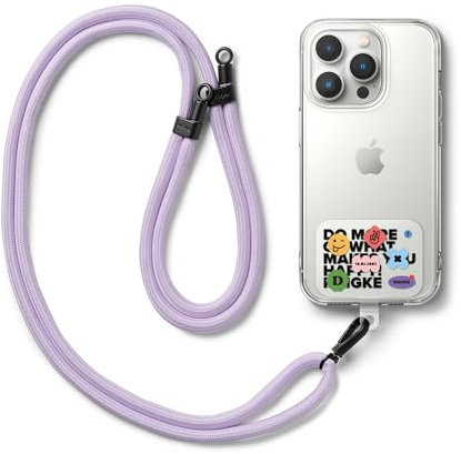 Ringke Holder Link Strap Lettering Patch [Kordel mit TPU Design-Tag] Crossbody Handykette Universal zum Umhängen Kompatibel mit Universeller Handyhülle - Purple