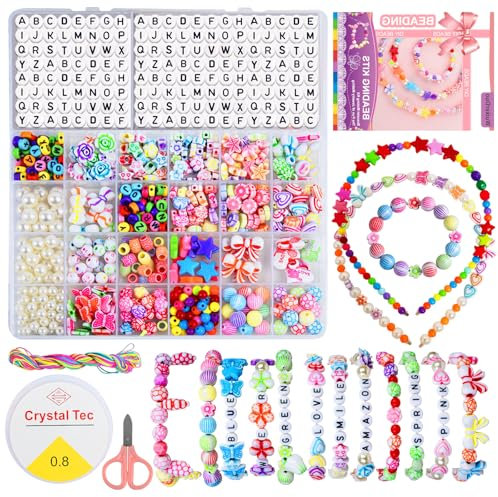 WuikerDuo Perlen für Stringing Kinder Schmuck Bet, DIY Perlen machen Kit Armbänder Halsketten Craft Set für Mädchen, DIY Freundschaft Armbänder Perlen für Stringing