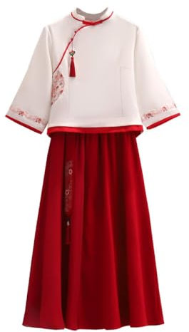 Vêtements De Style Chinois Moderne pour Femme - Hauts Rétro - Costume Tang Traditionnel - Ensemble Jupe Deux Pièces - Ensemble Traditionnel Chinois - Rouge - XXL