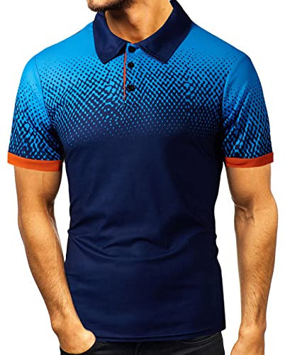 Polos Shirts for Men Adult UK Sale Clearance Summer Short Sleeve Golf Tops Polka Dots Gradient Printed T Shirts Slim Fit Shirts Breathable Casual Work Sports Golf Polos Shirts Turn-Down Collar Blouse