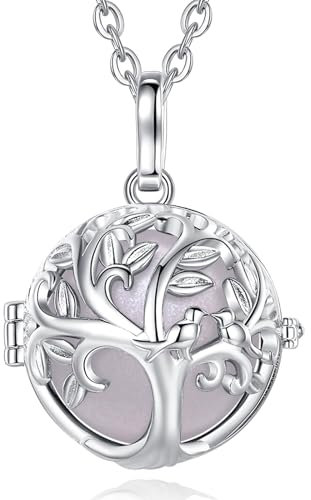 EUDORA Harmony Ball Lebensbaum Bola Klangkugel Kette Schwangerschaft Schutzengel Anhänger für Damen, Baum des Lebens Engelsrufer Kette mit Anhänger Schmuck Geschenke für Frauen, 114cm + 76cm