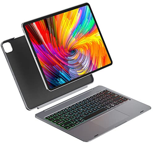 doqo Abnehmbare Tastatur Tasche für iPad Pro 12.9 (6., 5., 4., 3. Generation) mit Touchpad, 7 Farben beleuchtetes kabelloses Gehäuse mit Tastatur