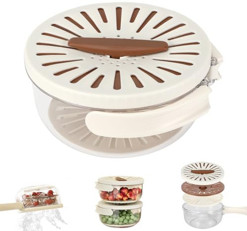 Farerkass Cesta de Drenaje Multifuncional, 2 En 1 cesta para lavar verduras con tapa, Escurridor de Verduras Cocina Transparente con Asa, Colador Y Escurridor De Cocina Para Lavar Y Frutas,Ensalada