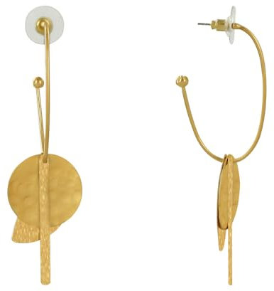 LES POULETTES BIJOUX - Boucles d'Oreilles Laiton Doré Demi Créole baguette Pastille et Demi Lune