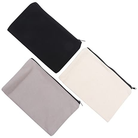 Lurrose 12stücke Pack Canvas-reißverschlusstaschen Kosmetiktaschen Federmäppchen Aufbewahrungstaschen Schwarz Beige