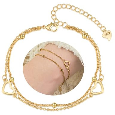 GEMAURA Herz Armband Silber 925 Damen,Verstellbares Layering Armband Gold Armband Rosegold Freundschaftsarmband Schmuck Geschenke für Frauen Mädchen