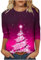 FGVFCS Weihnachts-T-Shirts für Damen, 3/4-Ärmel, Übergröße, Weihnachtsbaum-Druck, Blusen, Farbverlauf, Grafikdruck, Hemden, locker, leicht, Tunika, Blusen, Festival, Party, Outwear, 01 Hot Pink, M