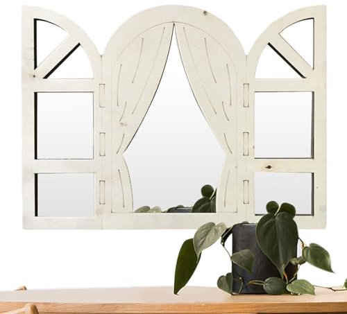 Generico Finestra Finta Adesiva per Parete, Vetro Decorativo con Cornice in Legno, 31.3 x 26.1 cm