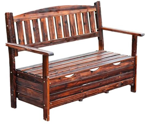 Sitzbank aus Holz für den Außenbereich – solide Armlehnen-Sitzbank mit Spind, Parkmöbelaufbewahrung, Sitzbank für Terrasse