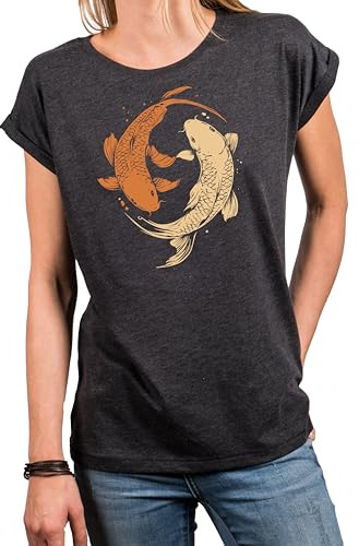 MAKAYA Yoga Shirt Damen Kurzarm Top mit Aufdruck Yin Yang Motiv Zen Meditation