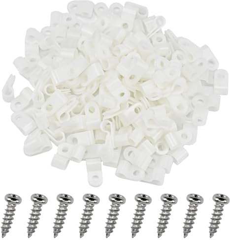 EUIEUT 150 Stk R Typ Kabelklemmen 6mm Kabelhalter Weiß Drahtklemme R Typ Cable Clip Draht Clips Kabel Kunststoff Drahtmanagement Kabelclips Schnurbefestigungsclips mit Schrauben kabelklemmen