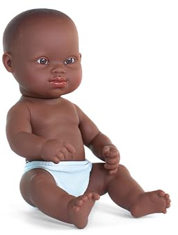 Miniland - Afrikanische Baby-Puppe mit Down-Syndrom, 32 cm, Inklusive Geschlechtsspezifische Puppe mit Verschiedenen Merkmalen, Handgefertigte Baby-Puppe