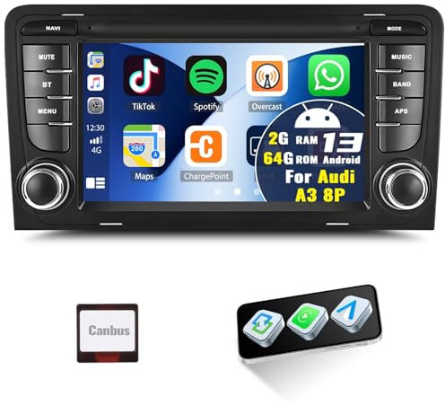 2G+64G GOHHDL Android 13 Radio de Coche para Audi A3 S3 RS3 8P 2003-2012 con CarPlay Android Auto, Radio con Pantalla Táctil de 7 Pulgadas con GPS Navi WiFi Bluetooth FM/RDS Radio SWC