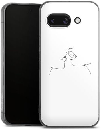 Silikon Hülle kompatibel mit Google Pixel 9 a Case transparent Handyhülle Kussmund Line Art Liebe
