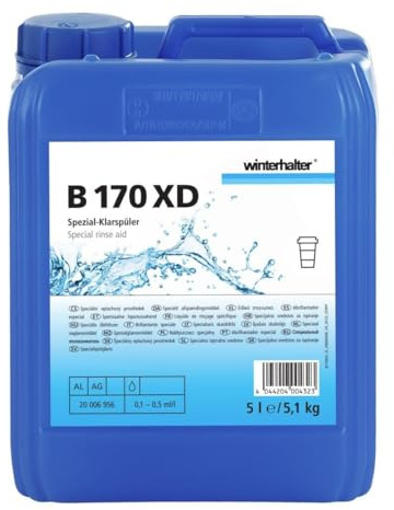 Winterhalter B170XD Plastics Rinse Aid, 5 Ltr | Commercial-grade warewash additive ensures rapid, streak-free drying for high-volume catering and hospitality venues.