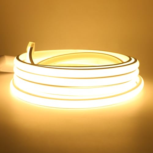 HEGEHE Tira de LED COB 6m, Flexible Tiras de Neón 220V con ON/OFF Cable de Alimentación, Cada Corte de 50cm, 288LEDs/m Blanco Cálido Luz de Cuerda de Alto Brillo para decoración de Navidad