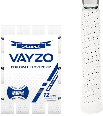 G-Lueck Vayzo Overgrip für Padel & Tennis Schläger perforiert – Übergriffband rutschfest & schweißabsorbierend – für Badminton, Squash & Pickleball – 3er & 12er Set in Mehreren Farben