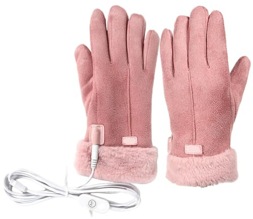 HEMOTON Guantes Calefactables para Mujer, con USB, para Motociclismo, Caza, Esquí Y Trabajo en Invierno. Recargables E Impermeables, Color Rosa.