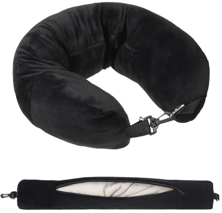 Zelphvt Stuffable Neck Pillow for Travel Adjustable Fillable Neck Pillow 90×18 cm Pillows Stuffed with Clothes Storage No Filler Storage Pillows Fits 5+ Days of Travel Essentials Black