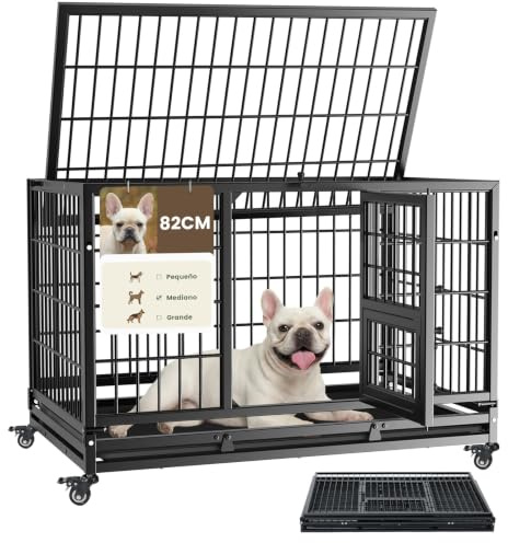 Gardner Pet Hundekäfig faltbar, 82 x 52 x 56 cm, Schwarz | 3 Türen, Transportkäfig für kleine Hunde mit Höhenangst, Feststellbare Räder, Herausnehmbare Bodenschale