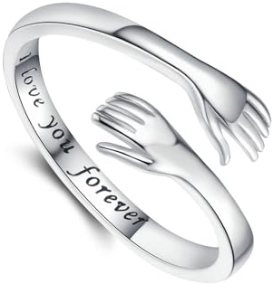 Zecimi Umarmungsringe, Verstellbar Offen Silber Ring für Damen Herren | Hände Umarmend Freundschaftsringe mit Ich Liebe Dich für Immer Gravur, Verlobungsring , Geschenke für Frauen mit Grußkarte