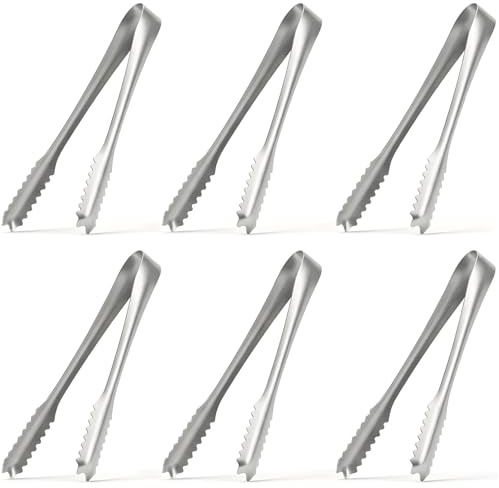 DOPENSPI 6 Stück Küchenzange,Edelstahl Eiszange 15.5cm Candy Bar Zubehör | Rutschfest Klein Servierzange Süßigkeiten Zange für Hochzeit Party Candy Bar Grill Picknick