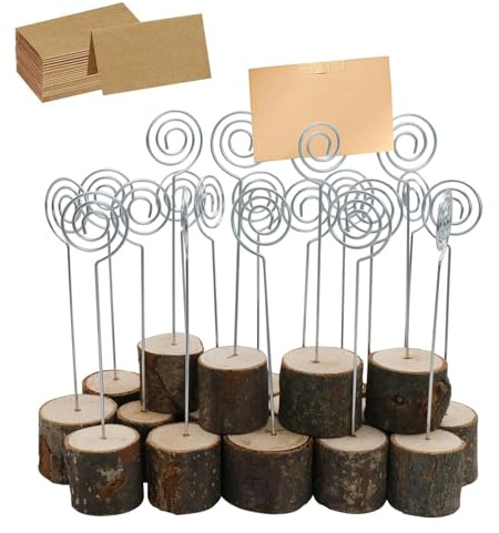 Fahibin 20 Stück Kartenhalter Holz mit Klammer, Rustikale Holz Kartenhalter, Tischkarte Inhaber Holz für Heimdekoration Bilder Karten und Notizen