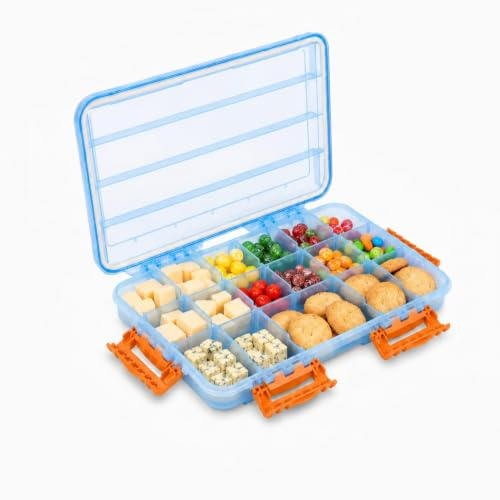 Punorric Snack Box for Picnics, Blue Cheese Box for Fridge with Lid and Removable Compartments, Snack Tray for Cheese, Fruit, Nuts, Sweets, and Snacks