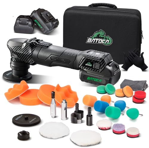 BATOCA S4 Profi Akku Mini Poliermaschine,RO&DA Polieren,Bürstenloser Motor | 25mm/75mm Rückenplatte,Auto Polier Kit für Details,2 2.5Ah Batterien,4 Geschwindigkeiten 2000-5500RPM,Scheinwerfer Politur