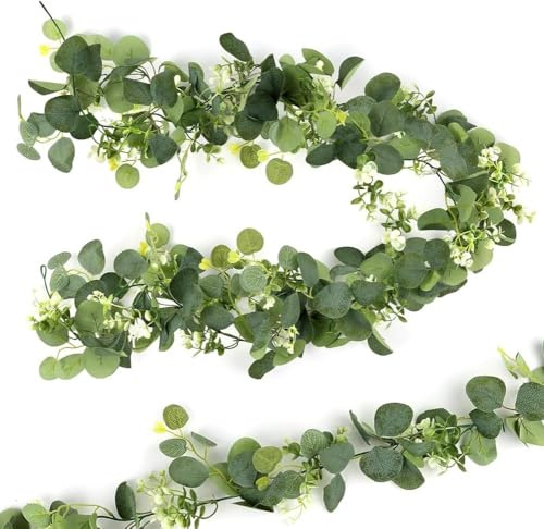 2 Stück Künstliche Eukalyptus Girlande 1.8m Hängend Grüne Blätter Deko Eukalyptus Girlande für Hochzeiten, Partys, Gärten, Feste und als Bogendekoration