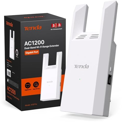 Tenda A18 Pro AC1200 WiFi Extender Booster WiFi Booster | Gigabit Ethernet Port · Works with Any WiFi Router · WPS · App Control Easy Setup · UK Plug