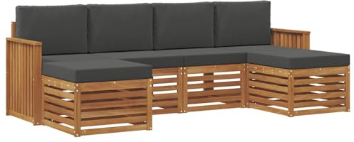 vidaXL Sofagarnituren 6 pcs Natur und Anthrazit Massivholz Akazie, Outdoor-Sofa, modernes Gartenmöbel, langlebiges Ecksofa, Terrasse Lounge, Sitzgruppe für die Veranda