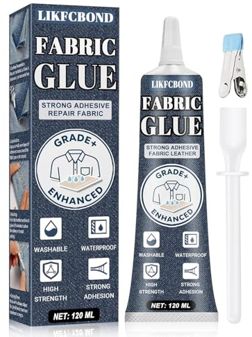 LIKFCBOND Colla per Tessuto Trasparente, Colla Forte per Tessuti, 120ML | Adesivo Tessile Trasparente e Flessibile, Colla Tessuti per Lavabile in Lavatrice, Colla per Tessuti, Pelle, Denim